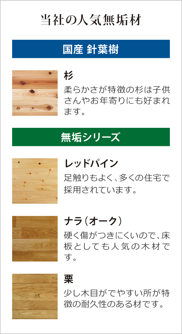 当社の人気無垢材 当社の人気無垢材